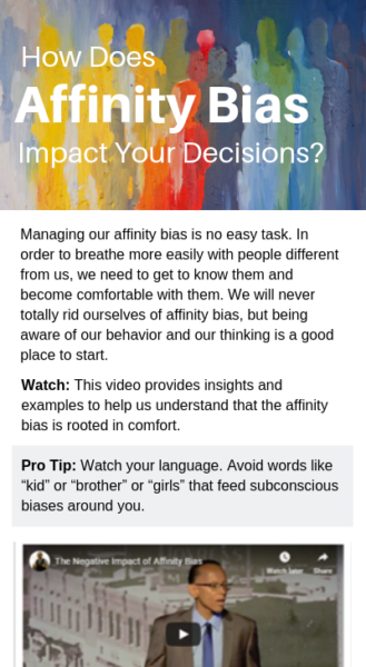 An iphone showing an article, image and video on the topic of Affinity Bias