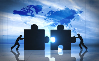 World Business teamwork puzzle pieces 3d rendering