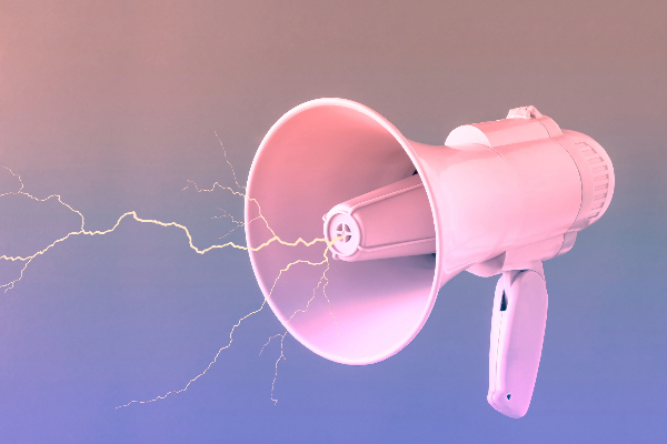 Pink megaphone with lightning bolt